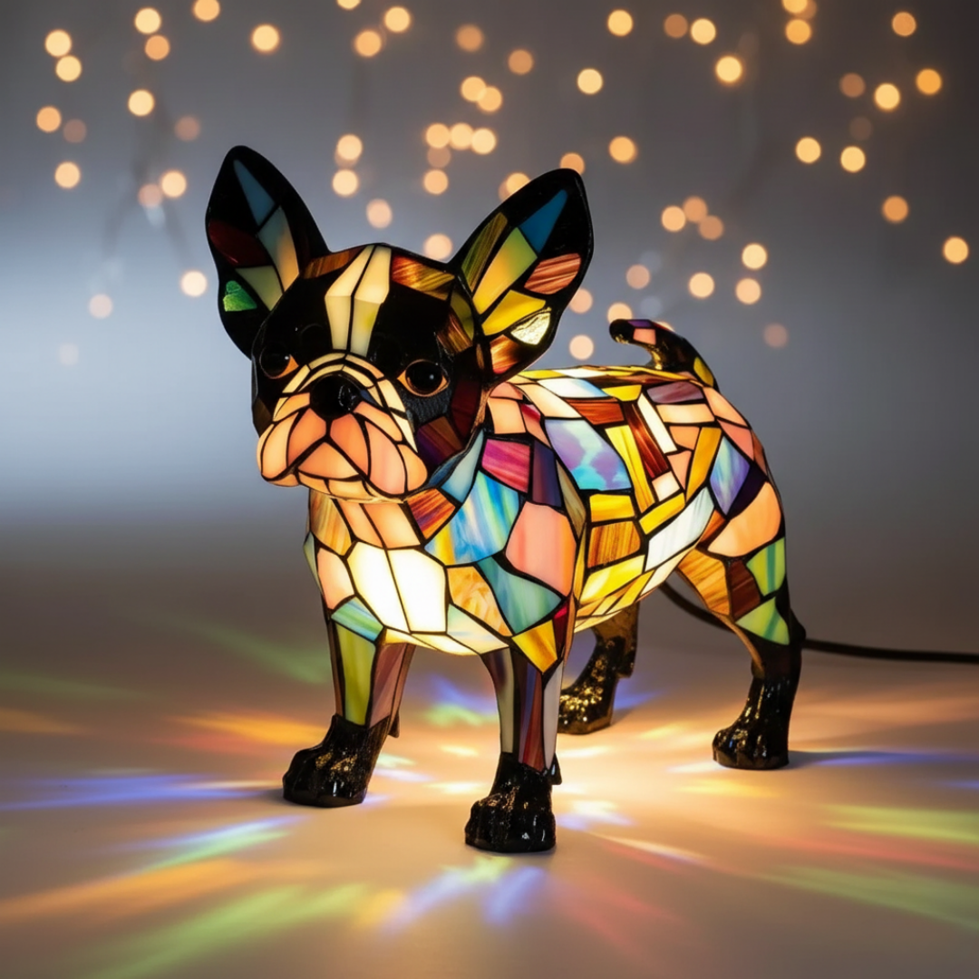 Boston Terrier – Luminária Artesanal em Vitral