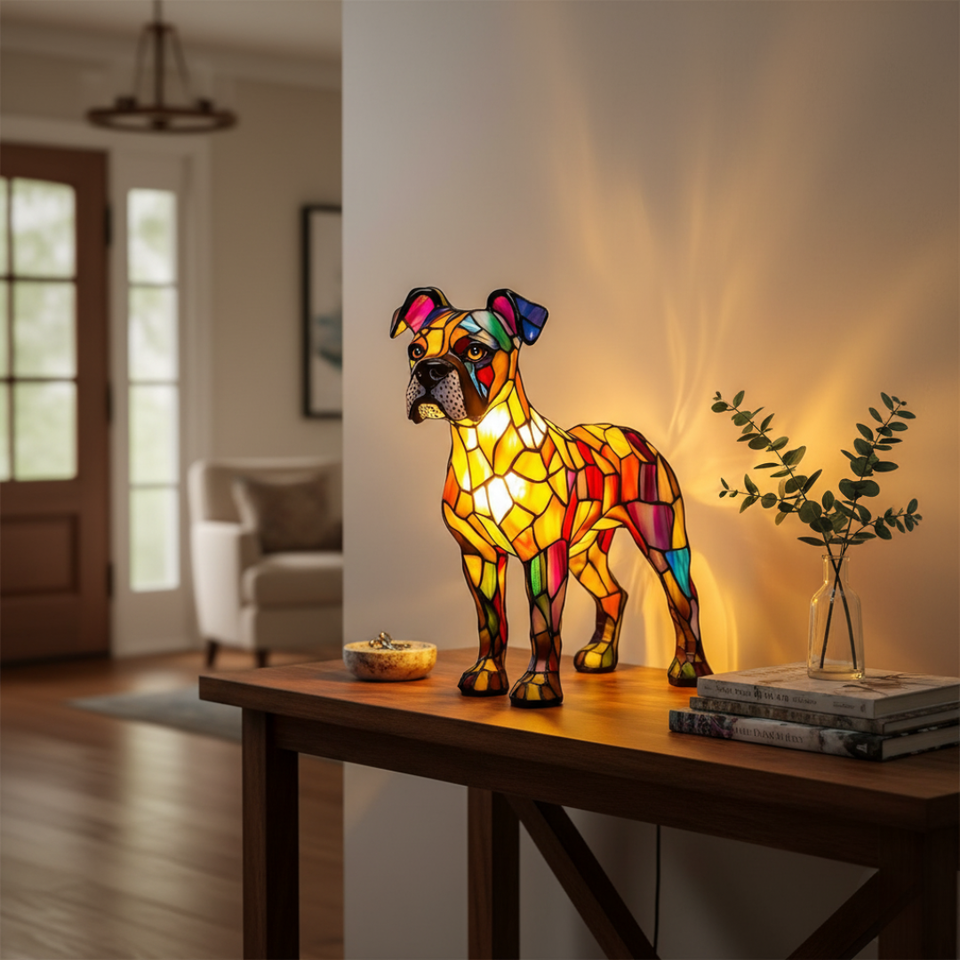 Boxer Aurelia – Luminária Artesanal em Vitral
