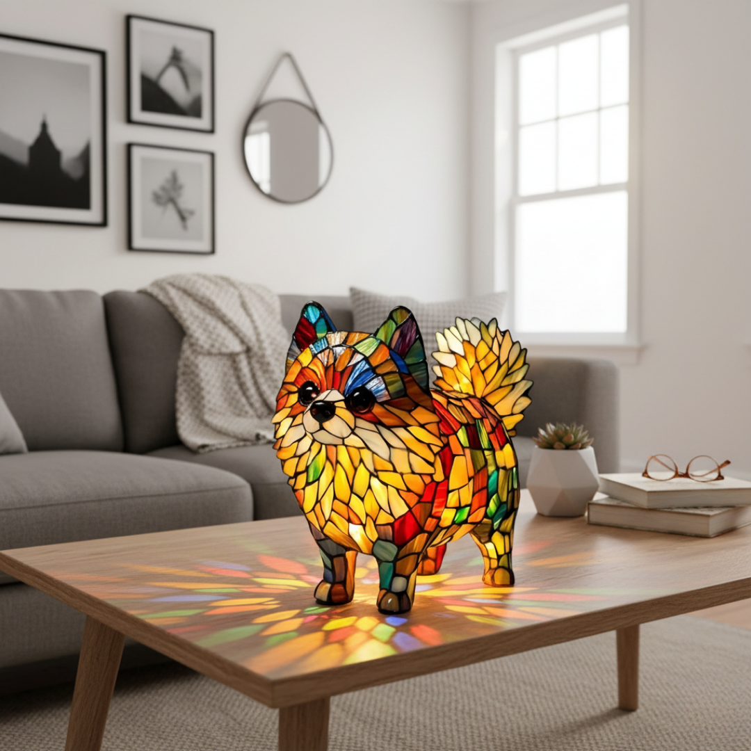 Lulu da Pomerânia – Luminária Artesanal em Vitral