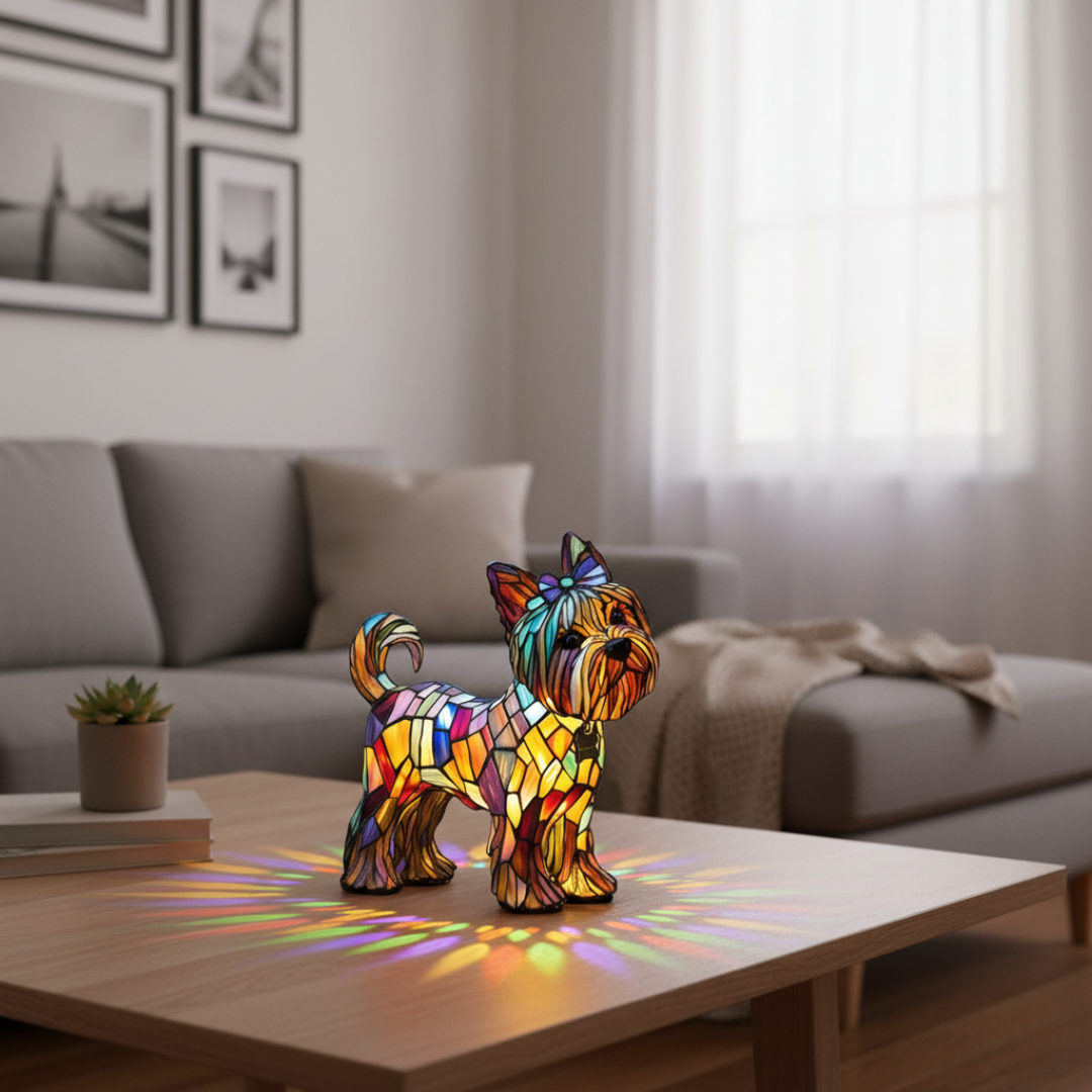Corgi Rainha de Cristal – Luminária Artesanal em Vitral
