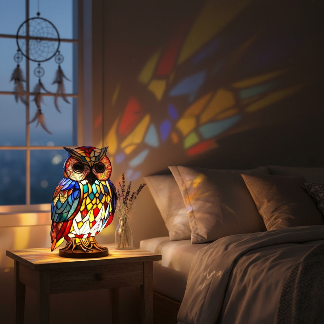 Coruja Graciosa – Luminária Artesanal em Vitral