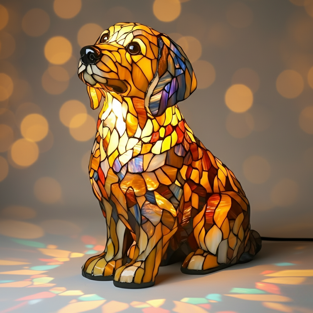 Golden Retriever Lily – Luminária Artesanal em Vitral