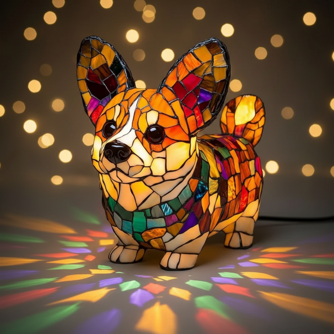Corgi Doce – Luminária Artesanal em Vitral