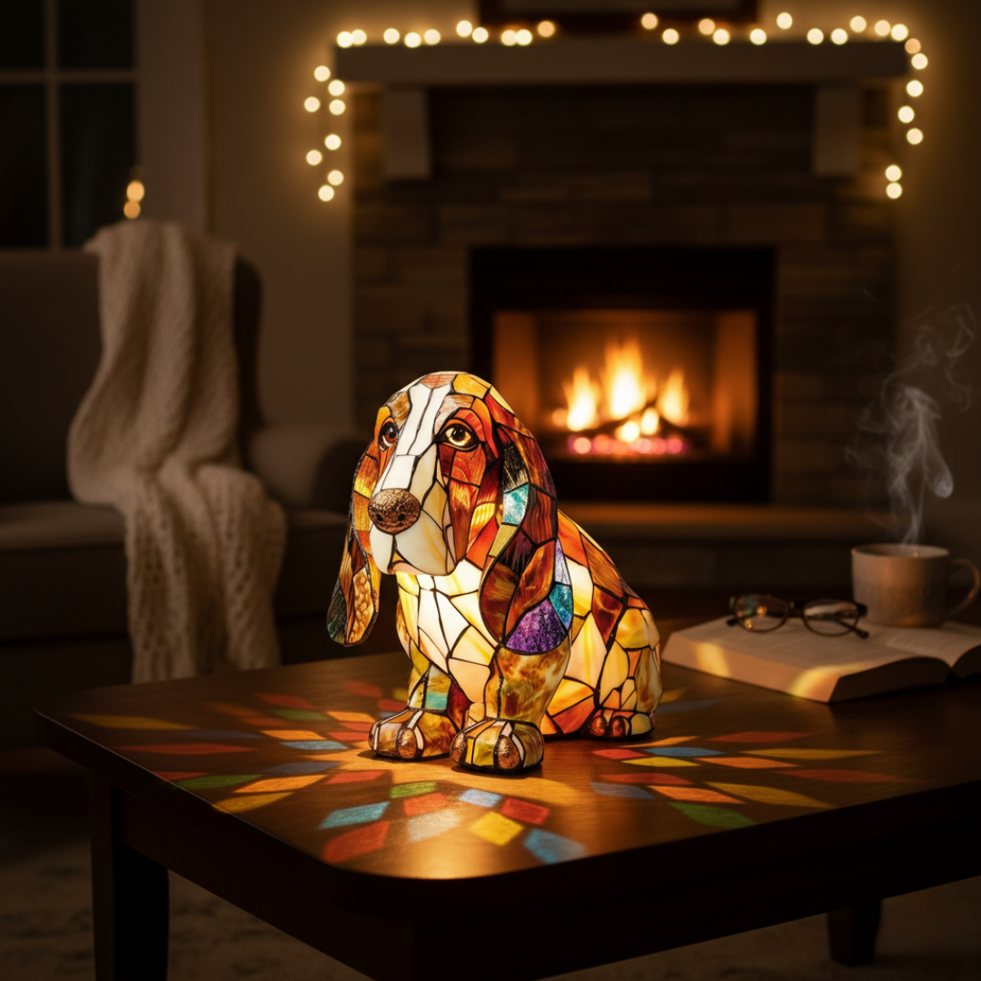 Cão Tranquilo – Luminária Artesanal em Vitral