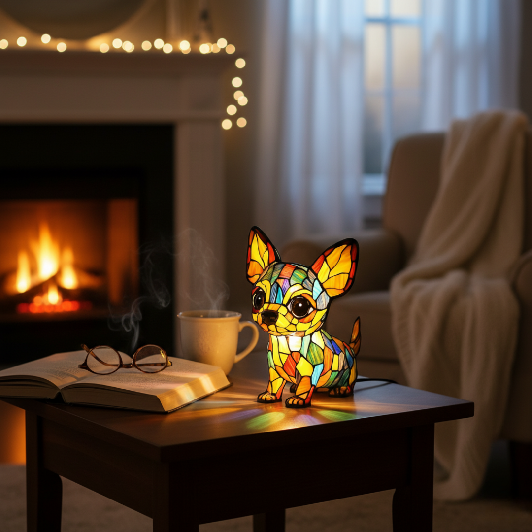 Chihuahua Doce Companheiro – Luminária Artesanal em Vitral