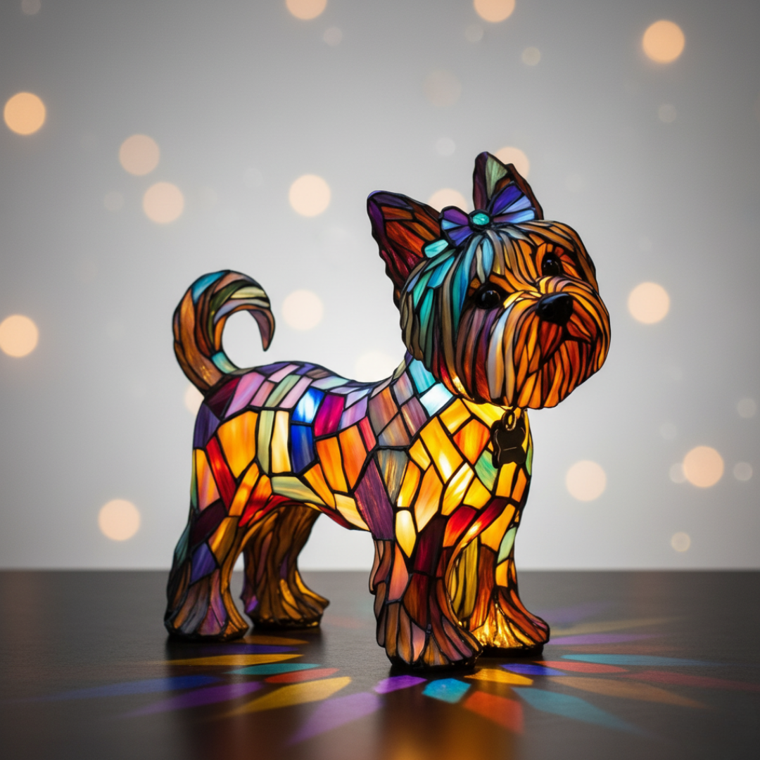 Corgi Rainha de Cristal – Luminária Artesanal em Vitral