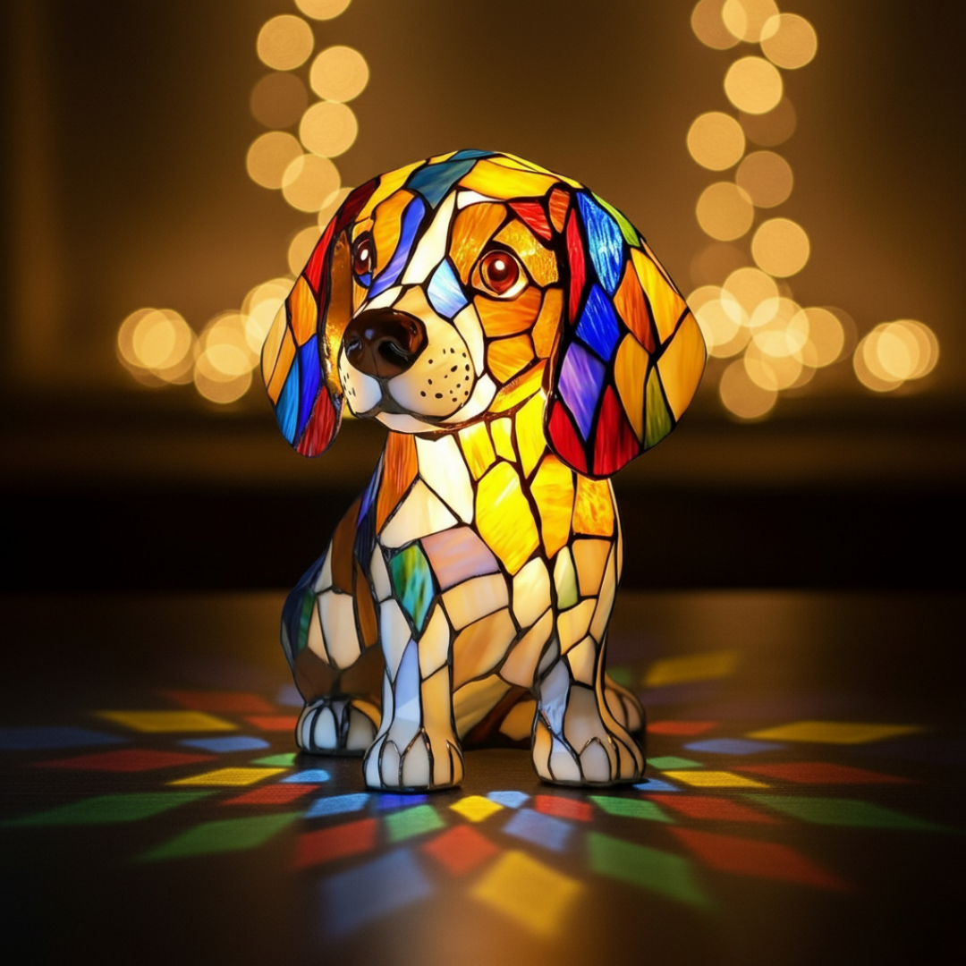 Beagle Beatrice – Luminária Artesanal em Vitral