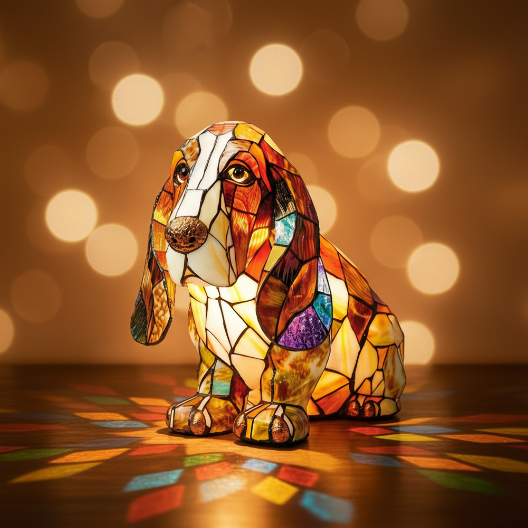 Cão Tranquilo – Luminária Artesanal em Vitral