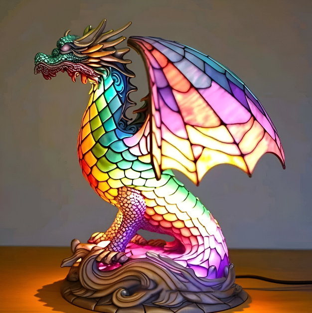 Dragão Wammes Deslumbrante – Luminária Artesanal em Vitral