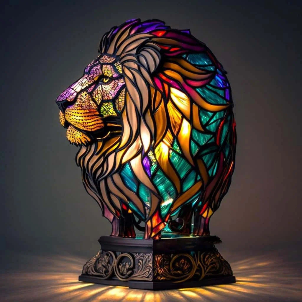 Leão Mufasa Encantado – Luminária Artesanal em Vitral