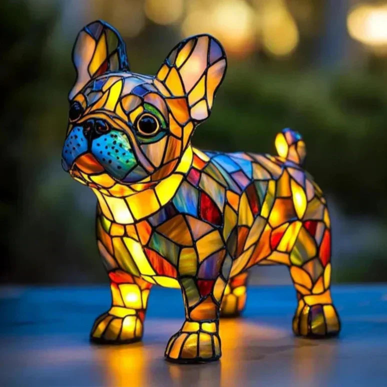 Bulldog Francês Radiante – Luminária Artesanal em Vitral