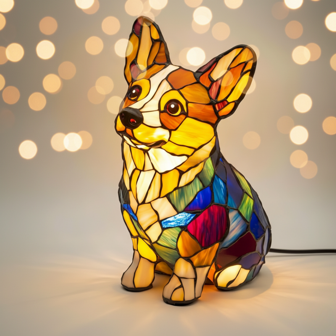 Corgi Nala – Luminária Artesanal em Vitral