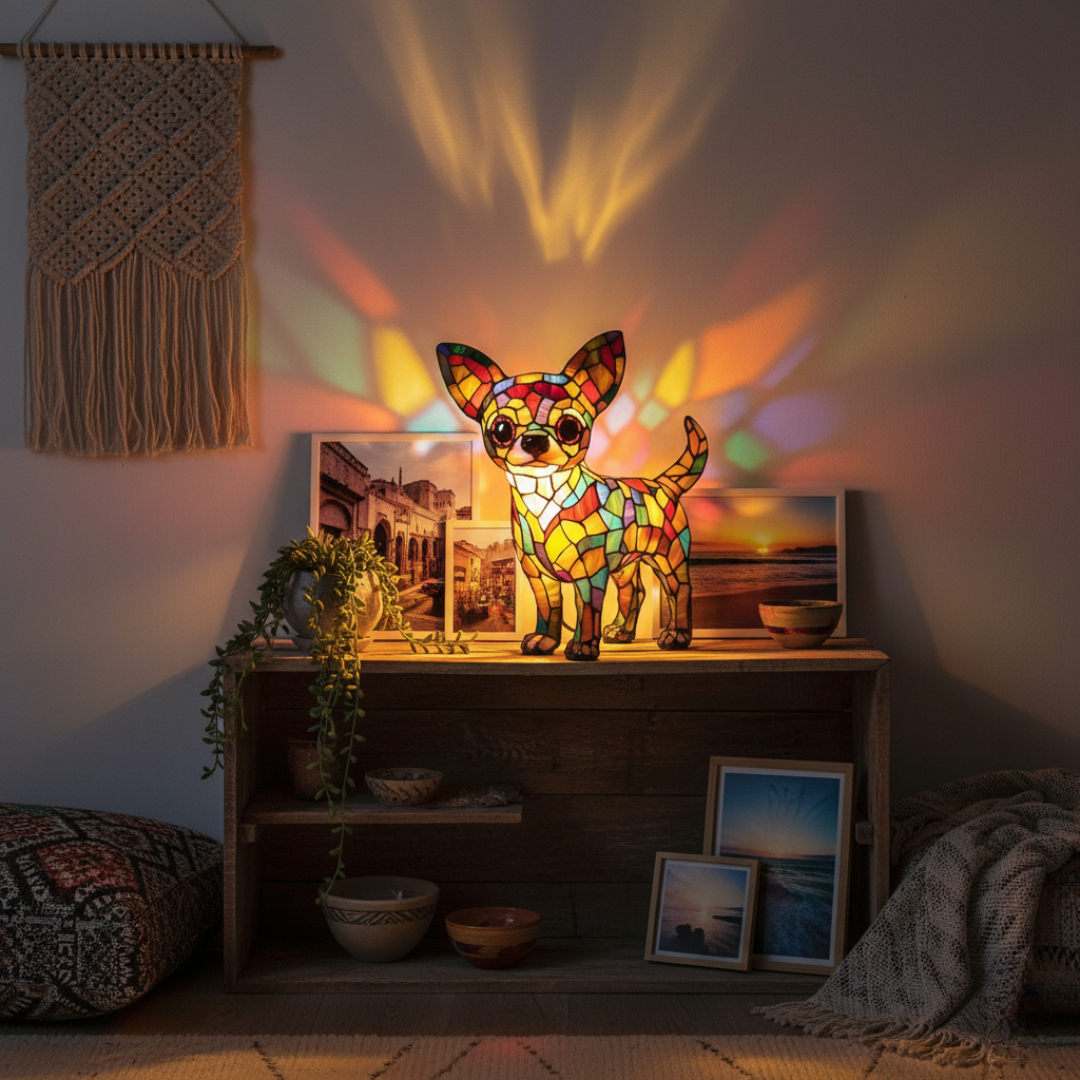 Chihuahua – Luminária Artesanal em Vitral