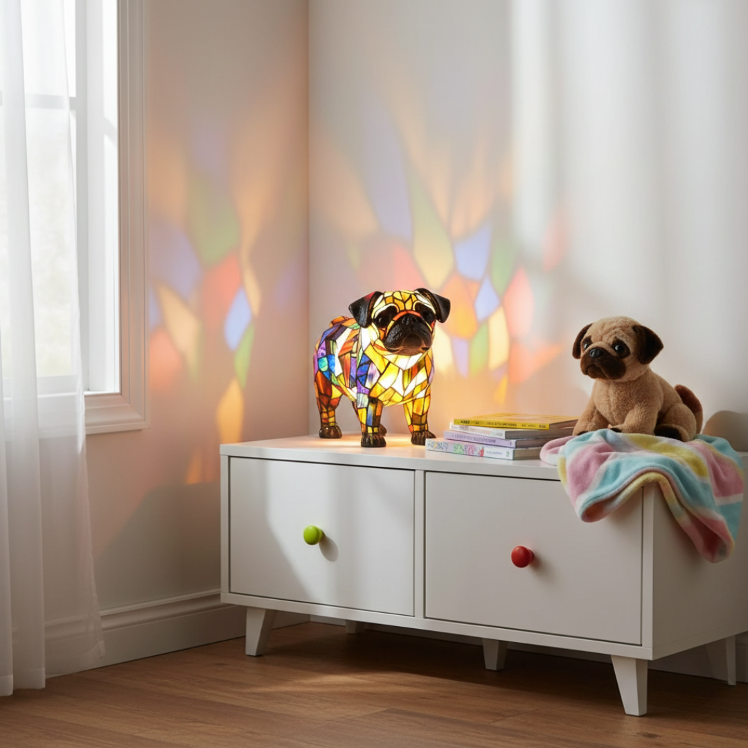 Pug Pippa – Luminária Artesanal em Vitral