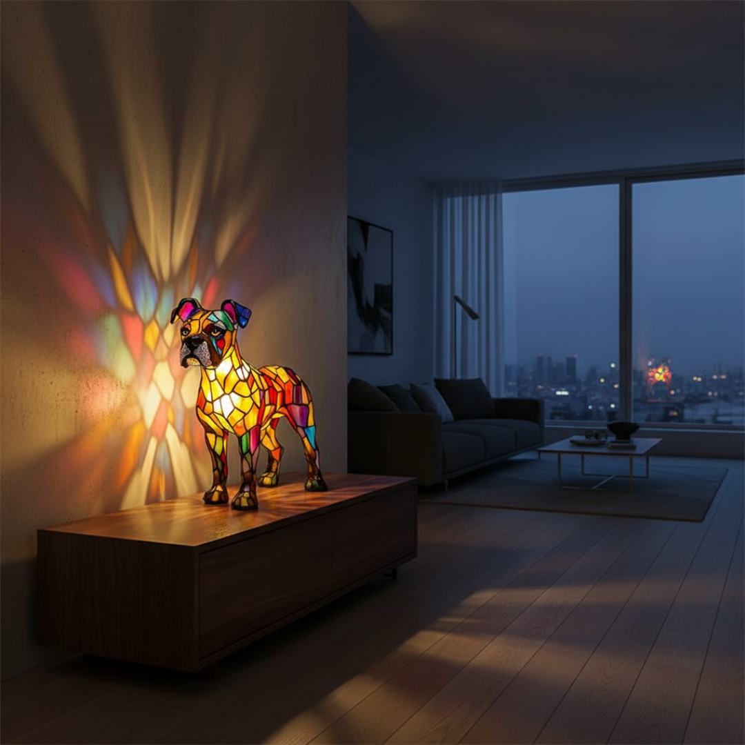 Boxer Esplêndido – Luminária Artesanal em Vitral