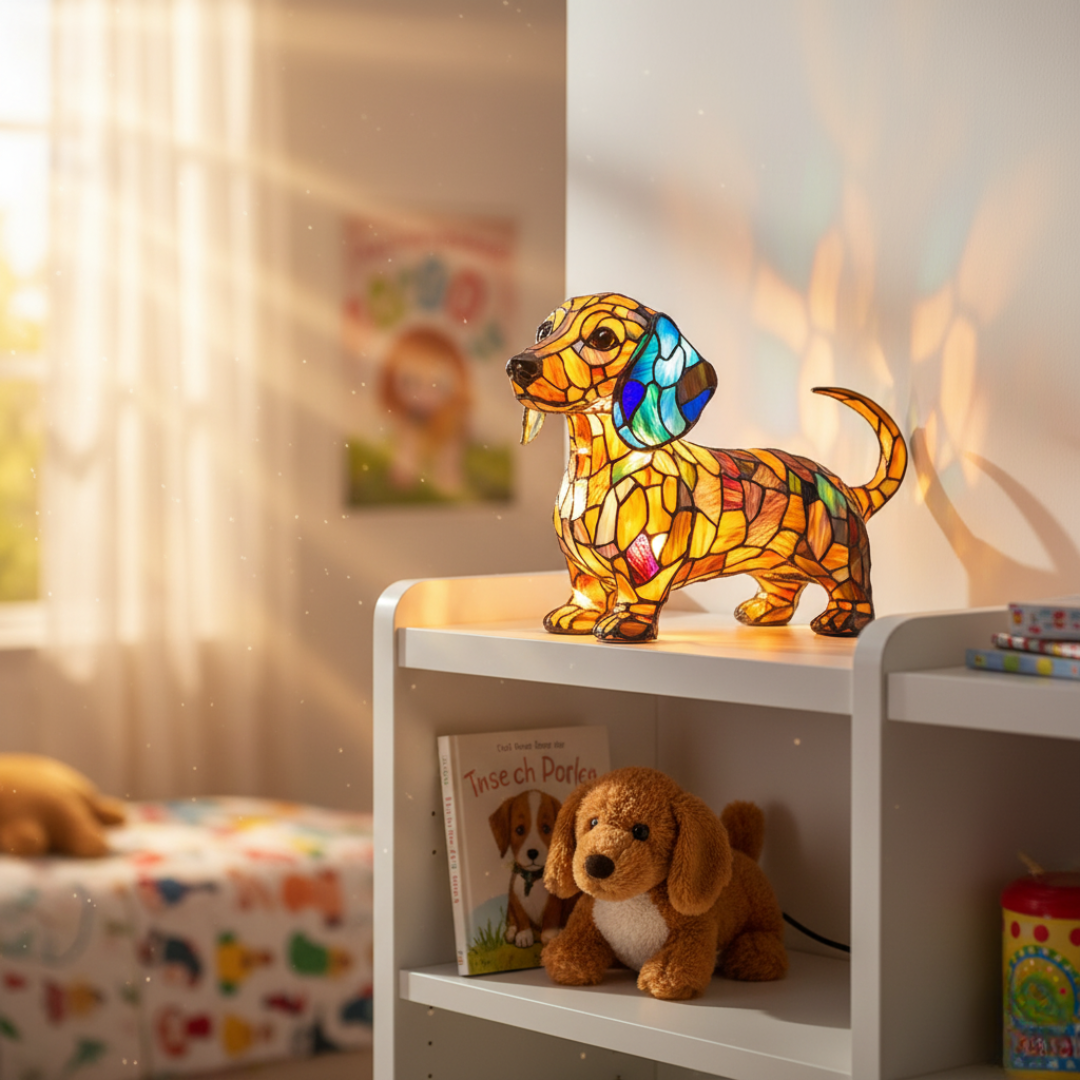 Dachshund (Salsicha) – Luminária Artesanal em Vitral