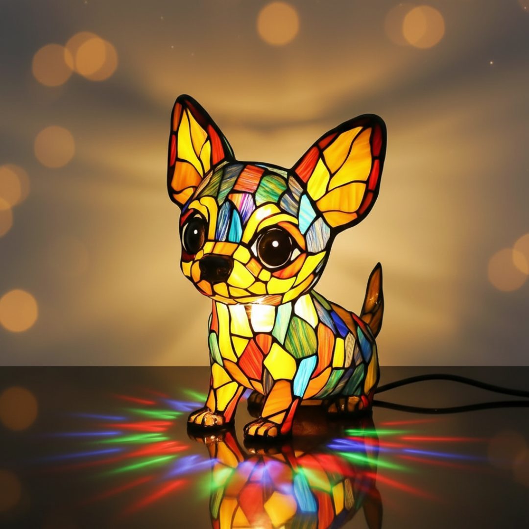Chihuahua Pingente – Luminária Artesanal em Vitral