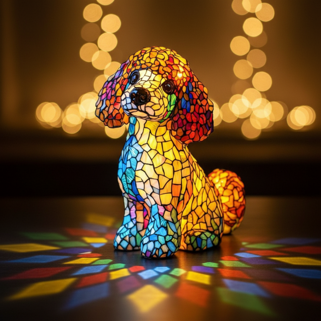 Poodle Aurora – Luminária Artesanal em Vitral