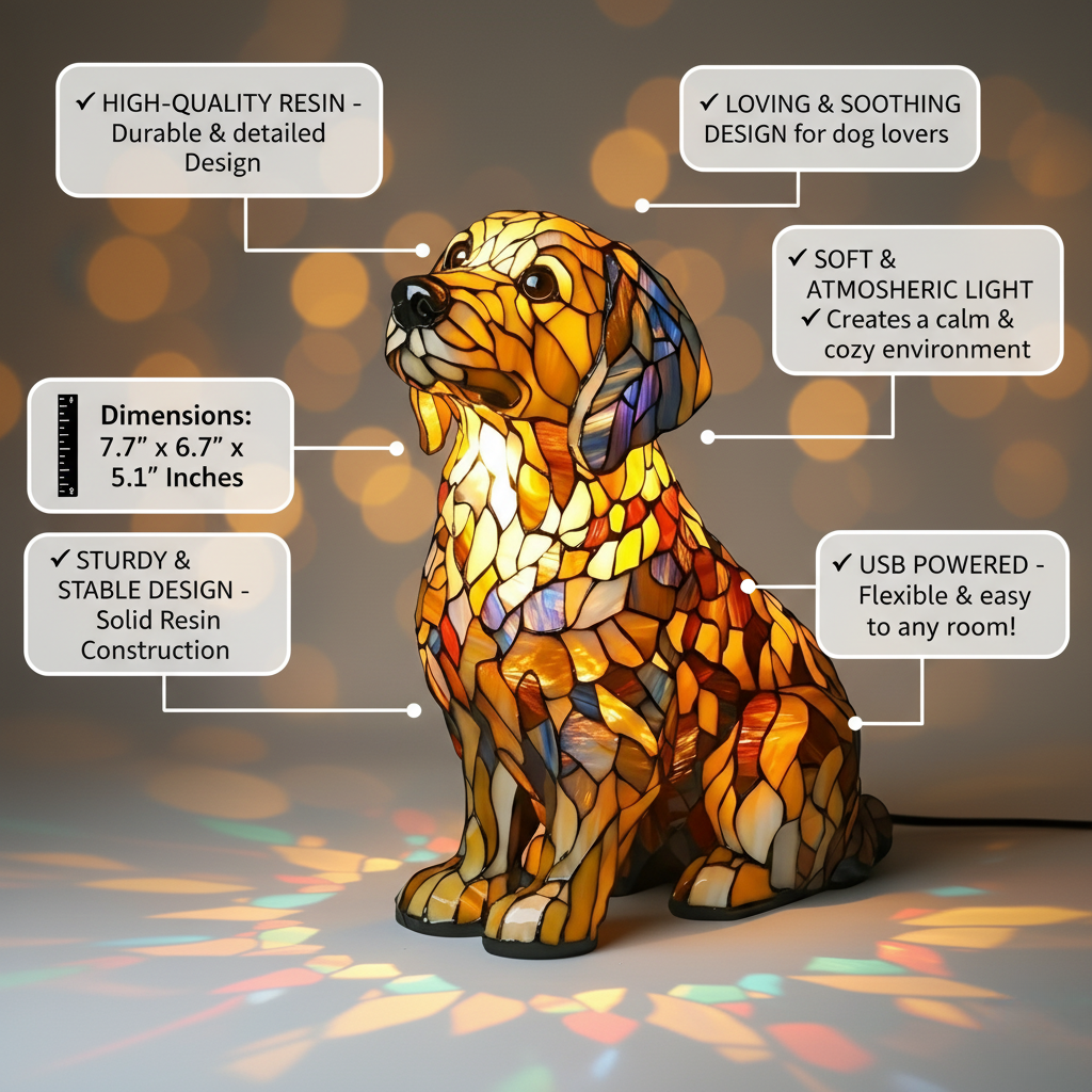 Golden Retriever Lily Espiritual – Luminária Artesanal em Vitral