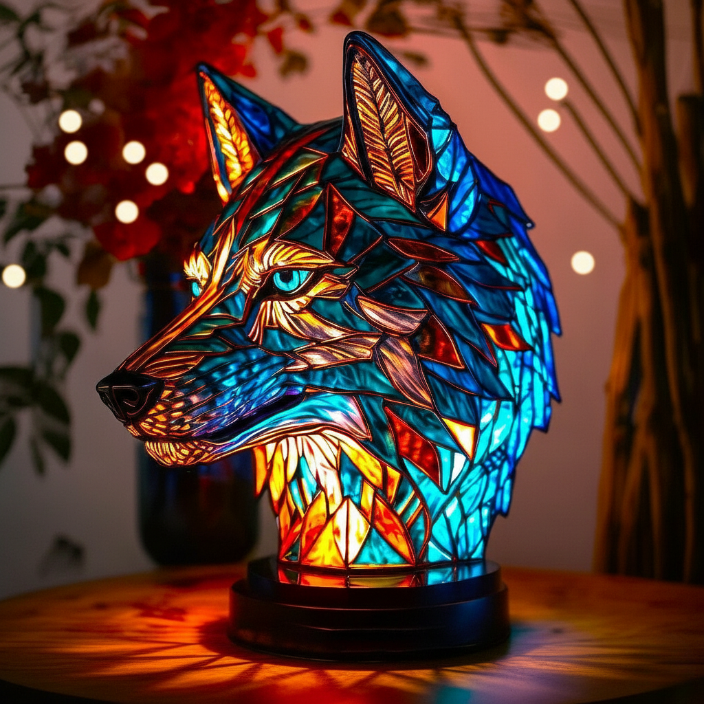 Lobo – Luminária Artesanal em Vitral