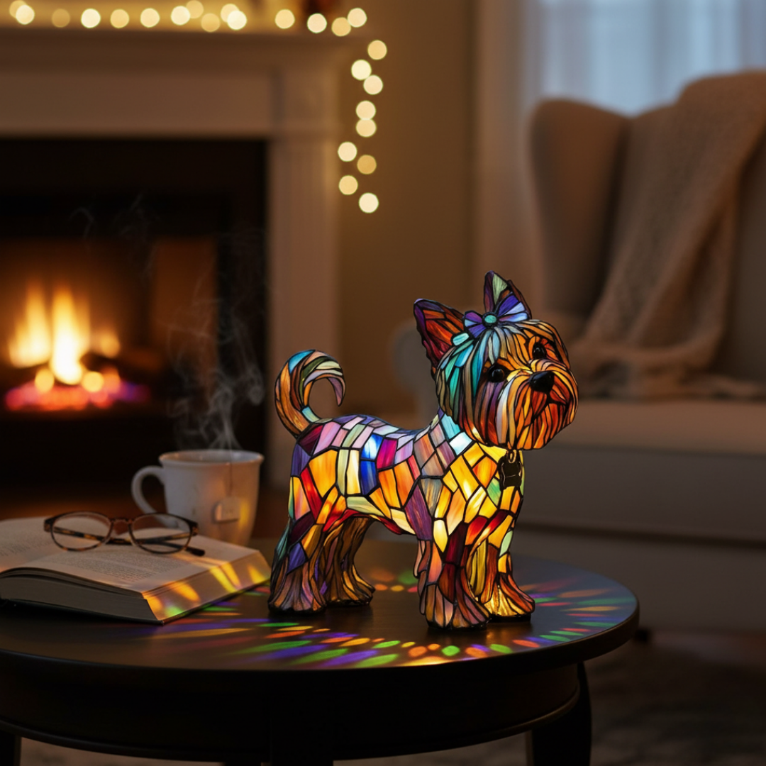 Corgi Rainha de Cristal – Luminária Artesanal em Vitral