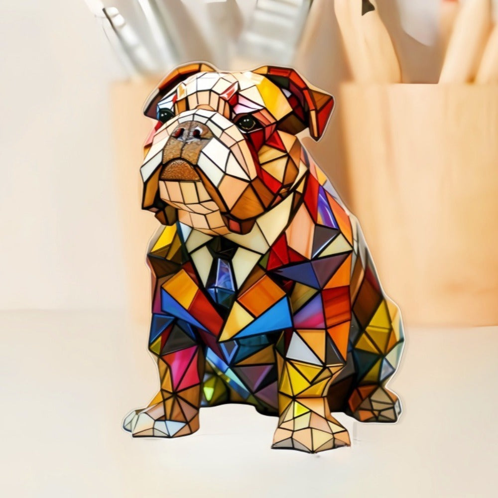 Bulldog Elowen – Luminária Artesanal em Vitral