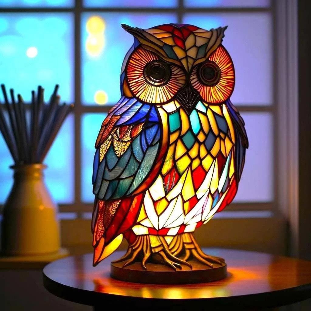 Coruja Estilosa – Luminária Artesanal em Vitral
