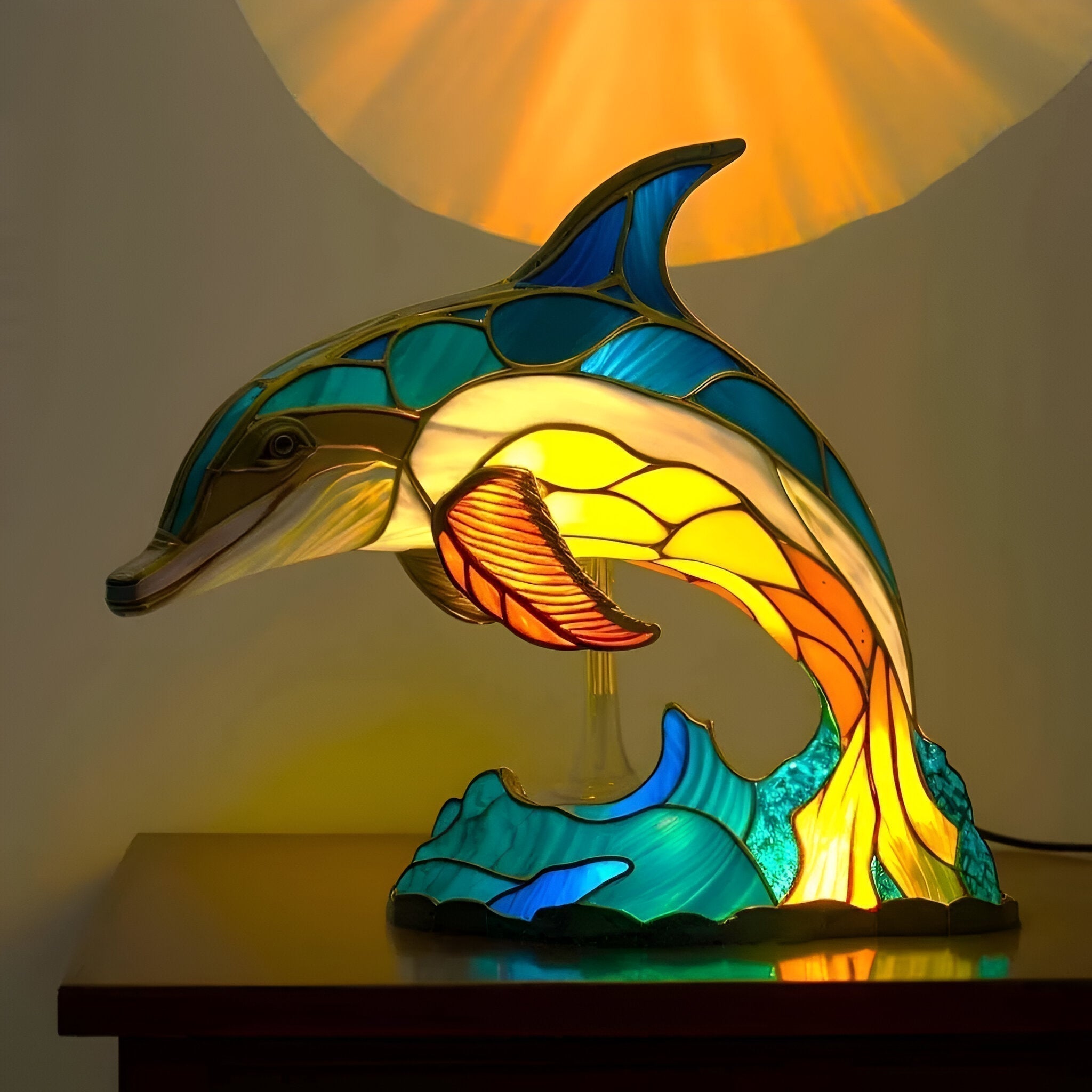 Golfinho Cleo – Luminária Artesanal em Vitral