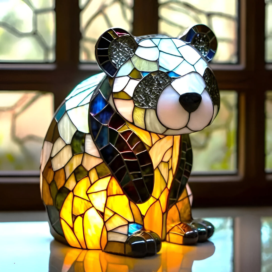 Panda Kloffie Encantador – Luminária Artesanal em Vitral