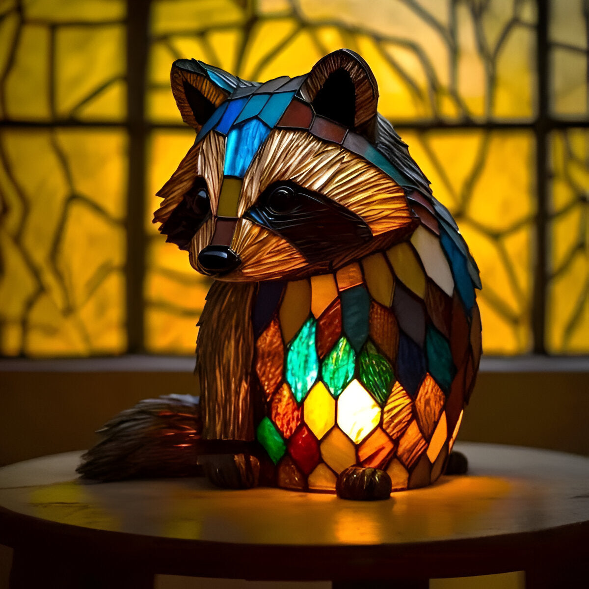 Guaxinim Jackie Encantado – Luminária Artesanal em Vitral