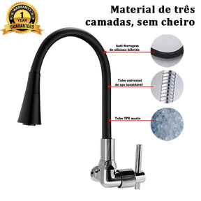 Gourmet Faucet com Jet Cone Duplo, Cozinha Faucet Flexível, Parede Preta, 1/4 Voltar