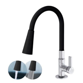 Gourmet Faucet com Jet Cone Duplo, Cozinha Faucet Flexível, Parede Preta, 1/4 Voltar