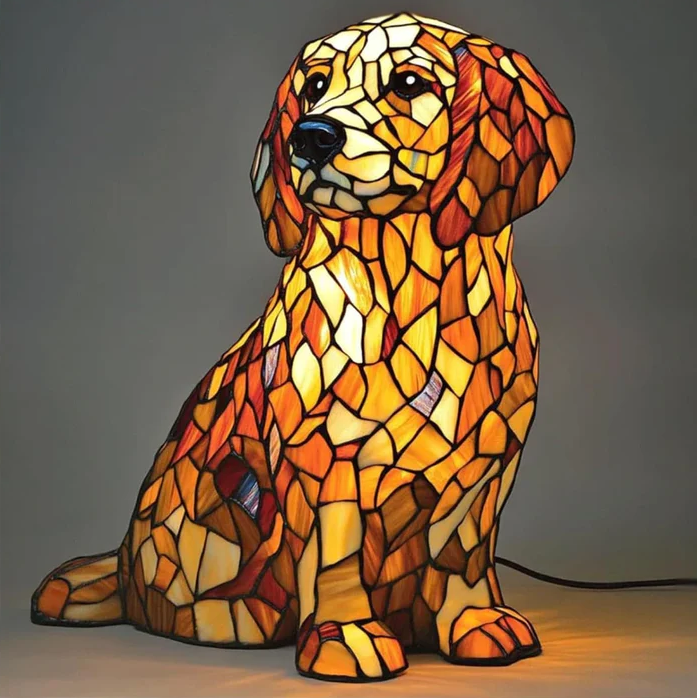 Golden Retriever Lily Espiritual – Luminária Artesanal em Vitral